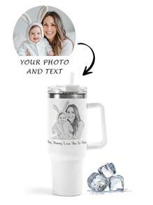 Gepersonaliseerde naamfoto verjaardagsbloem 40 Oz glas, roestvrij staal glas met rietje handvat, verjaardagsmaand bloem glas, geweldig cadeau