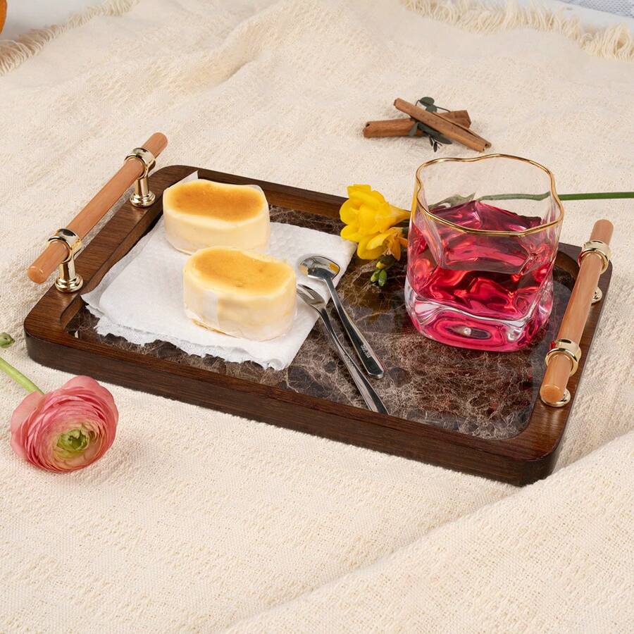 1 Khay tre có tay cầm màu vàng, Khay đựng đồ ăn bằng tre có họa tiết đá cẩm thạch, Khay đựng đồ ăn sáng đựng cà phê, đồ ăn tối, Khay trang trí cho nhà bếp, Phòng ngủ - Trở lại trường - Nhiều màu - Xem 1