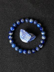1 pieza Pulsera elástica de cuentas de lapislázuli 5A real de alta calidad, energía de 8 mm, joyería de piedras curativas naturales para mujer, regalo para el novio. Auténtica pulsera de joyería de gema de lapislázuli azul natural y original, piedra de energía natural