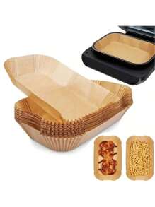 50/75/100 件长方形烤箱纸衬垫，适用于在烤箱或空气炸锅中烘烤面包、土豆、吐司、披萨、炸鸡、炸薯条、烤鸡、迷你馅饼等食品，耐热、防水、防油 - 棕色 - 查看 7