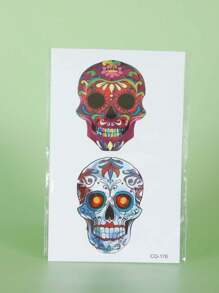 5pcs Halloween Temporary Tattoo Stickers, Skull Cartoon Face Pattern, Waterproof And Sweat-Resistant, Disposable Tattoo Stickers, Unisex, Suitable For Face, Neck, Arms And Other Body Parts, Create Artistic Beauty - Multicolor - View 8