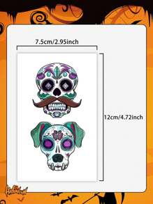 5pcs Halloween Temporary Tattoo Stickers, Skull Cartoon Face Pattern, Waterproof And Sweat-Resistant, Disposable Tattoo Stickers, Unisex, Suitable For Face, Neck, Arms And Other Body Parts, Create Artistic Beauty - Multicolor - View 6