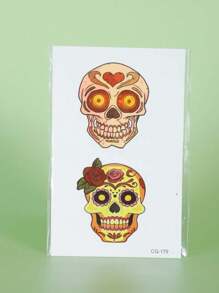 5pcs Halloween Temporary Tattoo Stickers, Skull Cartoon Face Pattern, Waterproof And Sweat-Resistant, Disposable Tattoo Stickers, Unisex, Suitable For Face, Neck, Arms And Other Body Parts, Create Artistic Beauty - Multicolor - View 9