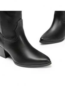 Embroidered Western Boots For Women Comfortable Chunky Heel Pull On Zipper Pointed Toe Knee High Boots Vintage Cowgirl Cowboy Ridding Vacation Boots - 黑色 - 查看 8