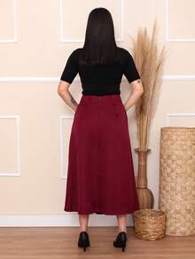 Women's Tailored Skirt With Thick Belt Loop Pocket And Zipper At The Back - 酒紅色 - 查看 8