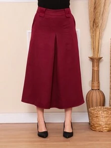 Women's Tailored Skirt With Thick Belt Loop Pocket And Zipper At The Back - 酒紅色 - 查看 9