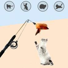 逗猫棒，钓鱼竿型宠物互动玩猫玩具，逗小猫猫棒玩具带仿羽毛玩具 - 彩色 - 查看 7