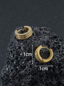 時尚流行男士簡約圈形耳環不銹鋼朋克嘻哈風格適合珠寶禮物和時尚外觀 - 金黃色 - 查看 5