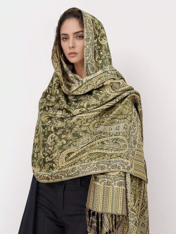 ★HILLDA★ Bohemian Paisley Scarf Khaki 24SSBPSK Jewel Tones Paisley Wild Rag 100% Silk Scarf Cowboy Bandana