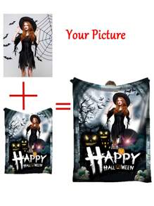 1pc Personalized Halloween Custom Print Plush Fleece Blanket, Soft And Warm Memorable Moment Blanket, Great Holiday Gift For Classmates, Friends, Family And Lovers, For Sleeping, Camping, Travel