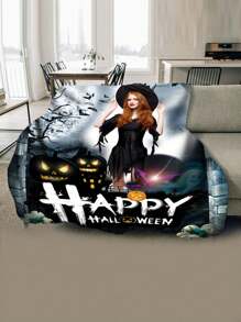 1pc Personalized Halloween Custom Print Plush Fleece Blanket, Soft And Warm Memorable Moment Blanket, Great Holiday Gift For Classmates, Friends, Family And Lovers, For Sleeping, Camping, Travel