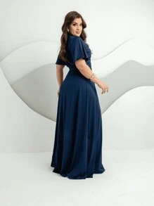 Long Dress Comfortable Formal Spring Luxury Belt Wrap Neckline - Màu xanh hải quân - Xem 7