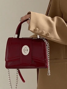 优雅时尚鳄鱼纹休闲百搭单肩斜挎包手提包安卡拉红，时尚勃艮第红包 - 酒紅色 - 查看 3