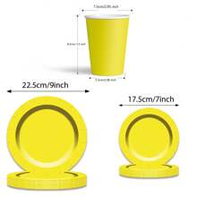 Set/60pcs Yellow Disposable Party Tableware, Includes 9" Paper Plates, 7" Plates, 9oz/250ml Cold Drink Cups. Ideal For Birthday Parties, Outdoor Gatherings, BBQ. Perfect For Christmas, New Year, Valentine's Day Parties. - Multicolor - View 2