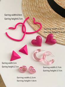 5 对/套时尚精致、创意、休闲、可爱、百搭、心形耳环，适合夏季度假情人节 - 彩色 - 查看 4