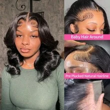 Body Wave 13x6 HD Lace Front Wigs Human Hair 200% Density Bob Wigs Human Hair Pre Plucked Short Bob Wigs For Women Frontal Wig Human Hair Natural Black Loose Wavy 14 Inch Bob Wig - Natural Black Color - View 3