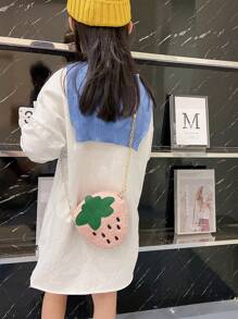 1Pc New Style Mini Casual Versatile Strawberry Pattern Zipper Closed Boy And Girl Crossbody Bag, Suitable For Kindergarten, Elementary School And Junior High School Students, Suitable For Daily School, Outdoor Sports, Birthdays, Holidays, Back To School, Summer, Vacation, Beach, Travel, Students, Picnics