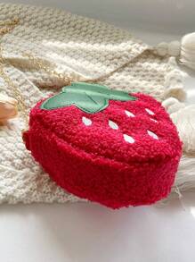 1Pc New Style Mini Casual Versatile Strawberry Pattern Zipper Closed Boy And Girl Crossbody Bag, Suitable For Kindergarten, Elementary School And Junior High School Students, Suitable For Daily School, Outdoor Sports, Birthdays, Holidays, Back To School, Summer, Vacation, Beach, Travel, Students, Picnics