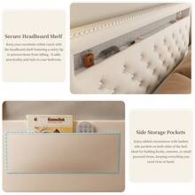 Sibeds LED Bed Frame With 2 Drawers – Modern Upholstered Platform Bed With Storage, Adjustable Headboard –Velvet Beige - Kem nhung - Xem 5