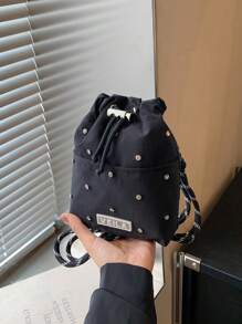 Dreamy Rhinestone Drawstring Phone Bag Crossbody Bag Coin Purse For Sports Casual Commute Shopping School Travel - Black - View 7