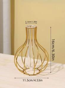 1 chiếc bình hoa ống thẳng trong suốt chân đế sắt vàng, trang trí hoa nhân tạo thủy canh phòng khách sáng tạo, thích hợp cho tiệc cưới ngày lễ, trang trí nhà cửa - Vàng - Xem 3