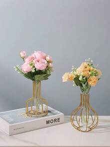 1 chiếc bình hoa ống thẳng trong suốt chân đế sắt vàng, trang trí hoa nhân tạo thủy canh phòng khách sáng tạo, thích hợp cho tiệc cưới ngày lễ, trang trí nhà cửa - Vàng - Xem 2