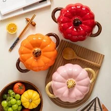 1set Dutch Oven Pot With Lid, Ceramic Pumpkin Dish, Halloween Christmas Pumpkin Pottery Dessert Saucepan, Baking Dish Cute Pumpkin Bowl, Covered Dutch Oven Ceramic Stockpot, Pumpkin-Shaped Casserole 50OZ,Christmas Gift - Multicolor - View 11
