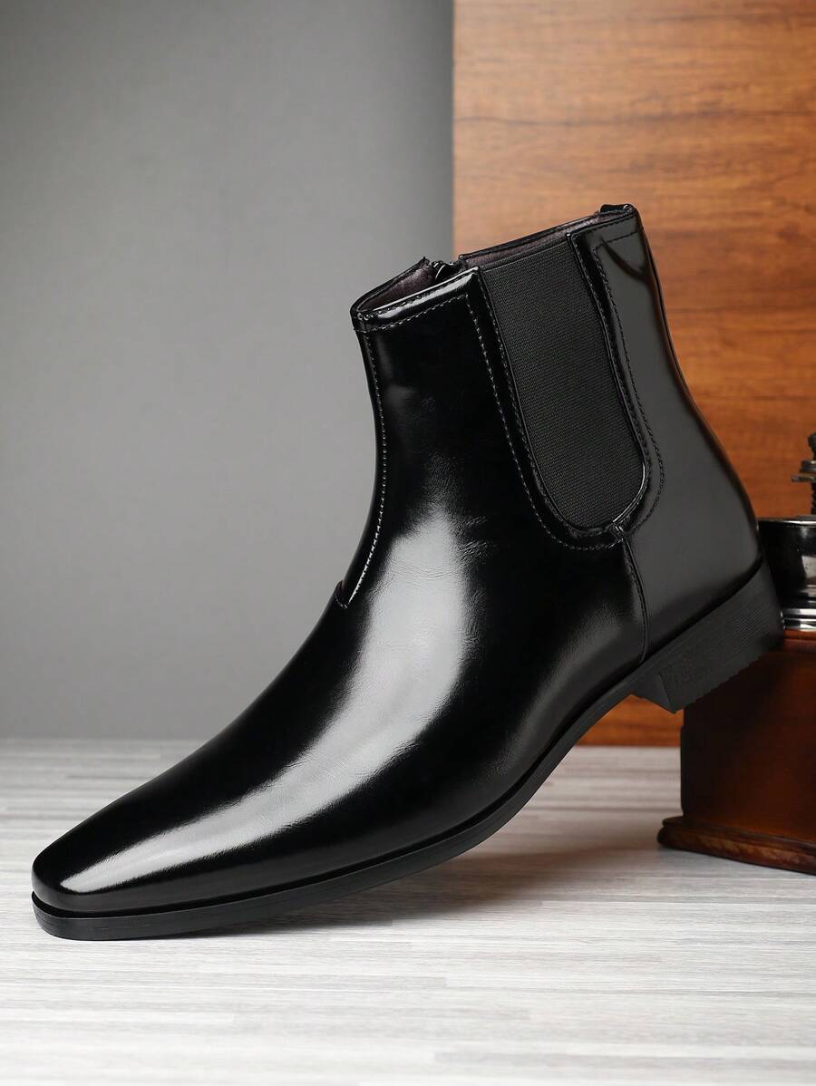 Men's Pointed Toe Chelsea Boots, English Style Simple High Top Business ...