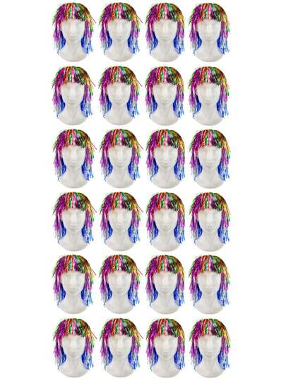 I LOVE FANCY DRESS Multi Coloured Tinsel Wig Shiny Foil Metallic Perfect For Parties Wedding Photobooth Prop Hen Do Party Fancy Dress Accessory 80s 90s Costume