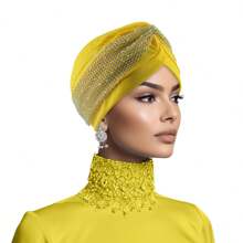 1件装时尚优雅水钻蝴蝶结头巾帽轻盈弹力涤纶头巾女士睡眠帽 - A - 查看 6