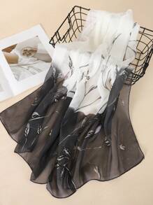 1件装女士复古印花轻盈透气围巾头巾，优雅时尚配饰，适合日常佩戴、旅行必备、沙滩巾 - 黑與白 - 查看 2