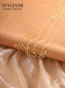 STYLEVER 1Pc New Luxury  A-Z 26 Letter Pendant Necklace, Electro -Plated 18K Gold Men Women Initial Name Letter Charm Necklace