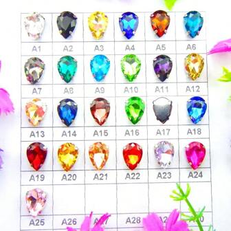 水滴形玻璃非 AB 正常颜色花式椭圆闪亮手工缝纫水晶手工缝制水钻装饰珠平背银色金爪底座带孔宝石 DIY 配件缝制宝石水钻用于装饰衣服、连衣裙、包、鞋子、胸针、耳环、手工艺品