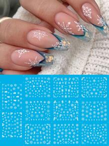 1 张雪花冬季贴纸美甲装饰彩色蓝粉色白色雪花水贴花指甲转印滑块圣诞节设计女士女孩美甲修指甲 - 彩色 - 查看 1