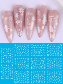 1 张雪花冬季贴纸美甲装饰彩色蓝粉色白色雪花水贴花指甲转印滑块圣诞节设计女士女孩美甲修指甲 - 彩色 - 查看 3