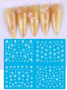 1 张雪花冬季贴纸美甲装饰彩色蓝粉色白色雪花水贴花指甲转印滑块圣诞节设计女士女孩美甲修指甲 - 彩色 - 查看 4