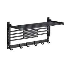 Laundry Clothes Drying Rack - Wall Mounted Swivel Towel Rack - With Hooks And Swing Arms - Space Saver In Laundry Room And Bathroom - Space Aluminum - Black - View 10