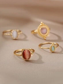 1 Stück Edelstahl Opal Ring für Frauen, ästhetischer Wassertropfen-Goldfarbe Hochzeitsring, wasserdichter Fingerring Schmuck Accessoire Geschenk