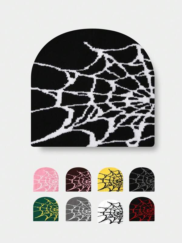 1 Peça Gorro de Malha Unissex com Estampa Gráfica de Teia de Aranha Streetwear Y2K, Adequado para Uso Externo no Outono e Inverno, Halloween
