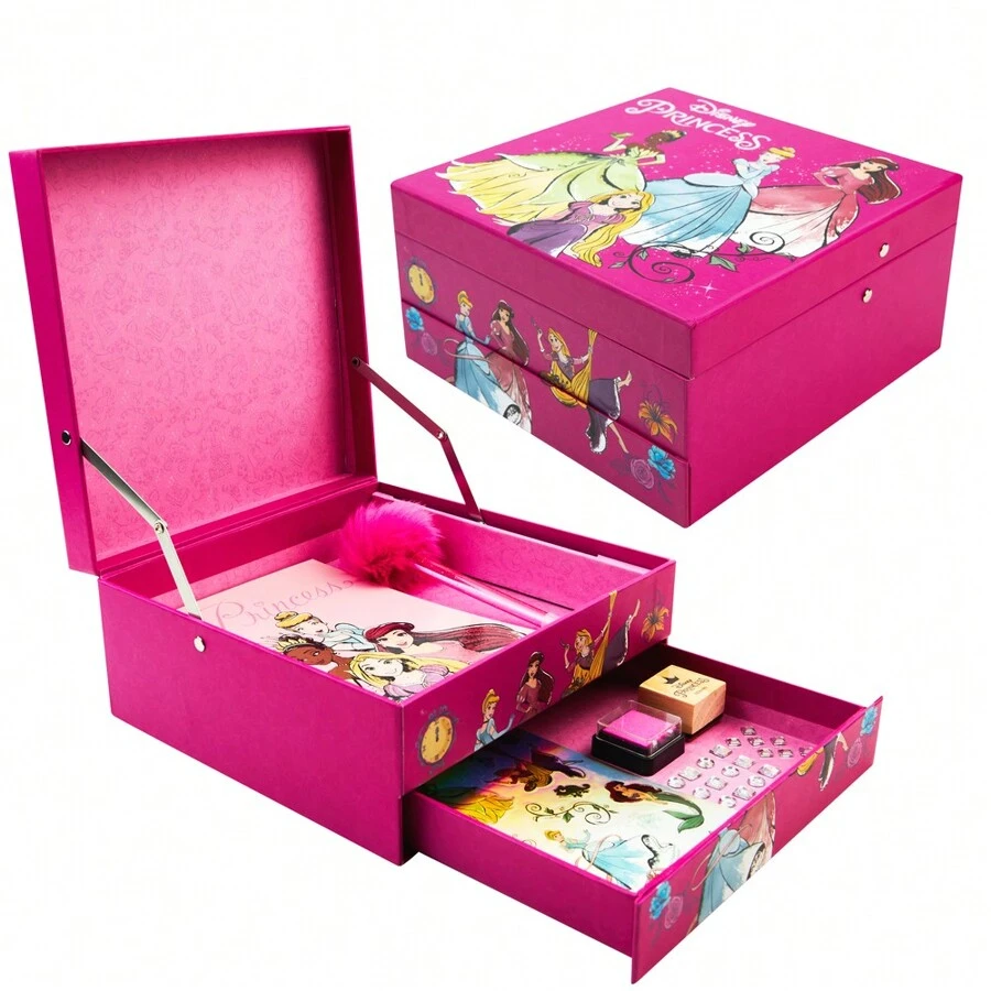 Disney Stitch Notebook Stationery Set Diary DIY Journal Kit Gem Stickers Pen Stamp Craft Writing Drawing Gift - Pink - View 1