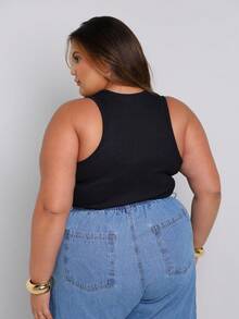 Women's Cropped Racerback Tank Top Comfortable For Your Everyday Life Summer Fashion Ribbed Fabric - màu đen - Xem 2