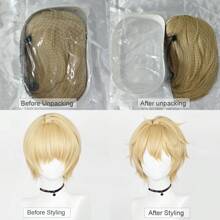 金色合成短直发动漫角色扮演假发，带刘海，耐热蓬松，适合日常佩戴和派对。 - 金色 - 查看 8