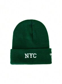 1 pieza Gorro de punto unisex de moda en negro y blanco con patrón bordado de cara triste y letra - Multicolor - Ver 18