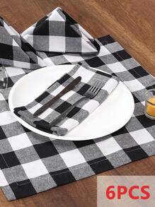2/6/12 件装格子方形桌布适用于圣诞派对宴会餐桌装饰