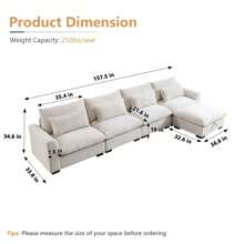 Modular Sectional Sofa, 122" Corduroy Deep Seat Upholstered Sofa,157" L Shaped Couch Set With Ottoman For Living Room, 3-4 Seater Comfy Cloud Couch With Waist Pillow For Living Room Office Apartment - beige 4 Seat+ottoman - View 3