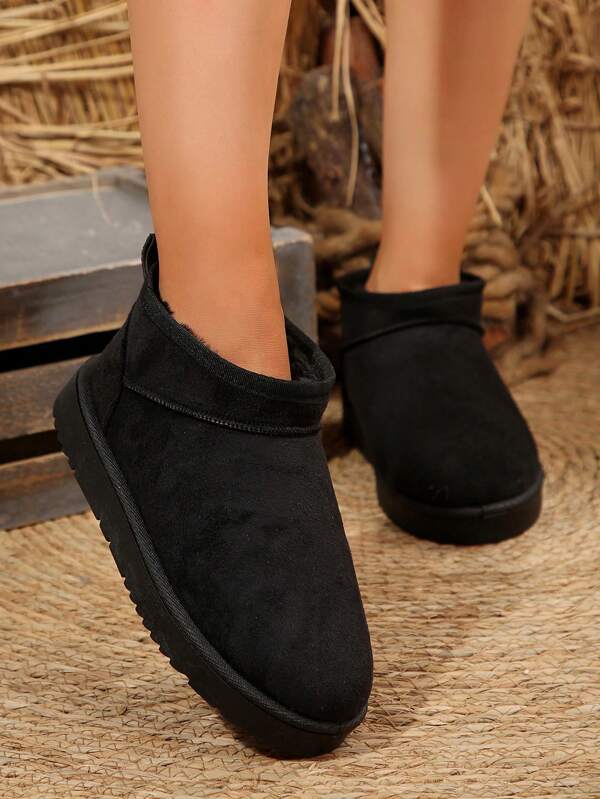 Botas de nieve chunky de plataforma para mujer con forro térmico sintético, puntera cerrada y de slip on, modelo nuevo 2025