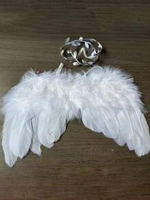 1set Flower Headband & Feather Wings Newborn Photography Prop Baby Adorable Decorative Item Baby Shower Family Decorations Gifts Baby Shower Easter Gifts Things For Girls/Boys