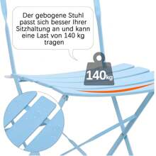Bistro Gartenmöbel Set, 2 Klappstuhl 1 Klapptisch Balkon Set Metall, Klappbare Sitzgarnitur Garten, Balkonmöbel Klappbar für Balkon,Terrasse und Garten - Blau - Übersicht 3