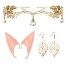 3 Pcs Fairy Rhinestone Leaf Headband Ear Cuffs Set For Brides, Wedding Headband Butterfly Ear Cuff(Color Random)Earring For Halloween Fairy Costume Crown Cosplay Accessories,Christmas - Multicolor - View 15