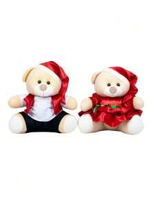 Christmas Teddy Bear Couple With Petit Dress And Vest - Christmas Decoration 12 Cm - 甜牛奶毛絨 - 查看 1